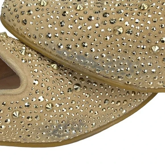 Stuart Weitzman Slipbeads Studded Gold ASO Hart of Dixie Heel Loafers 8.5 FLAW - Picture 12 of 12